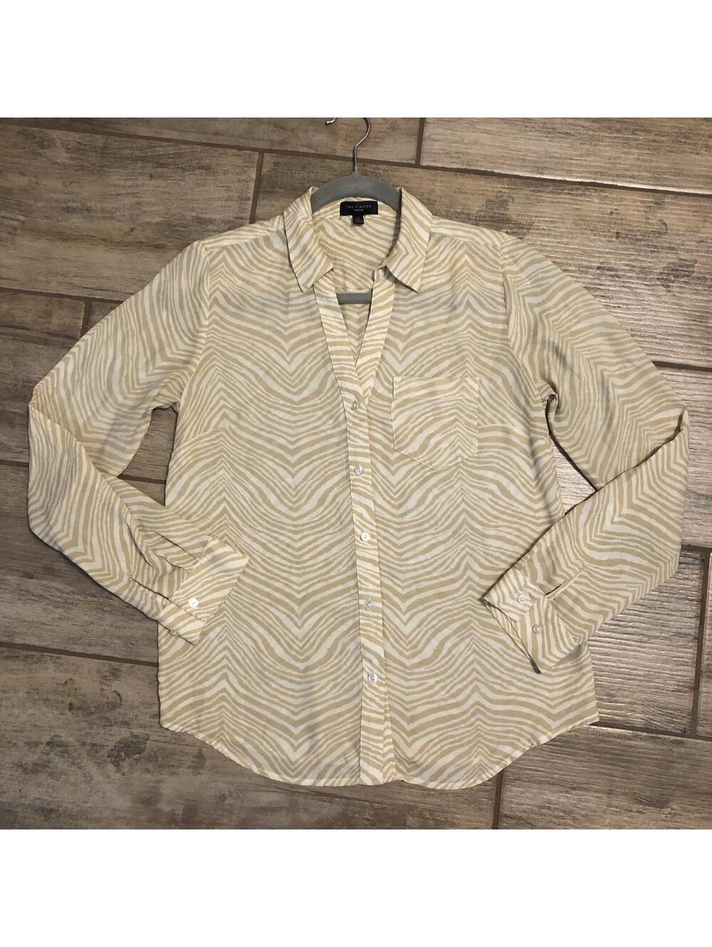 The Limited Women Shirt XS Ivory/Tan Sheer Top Preppy‎